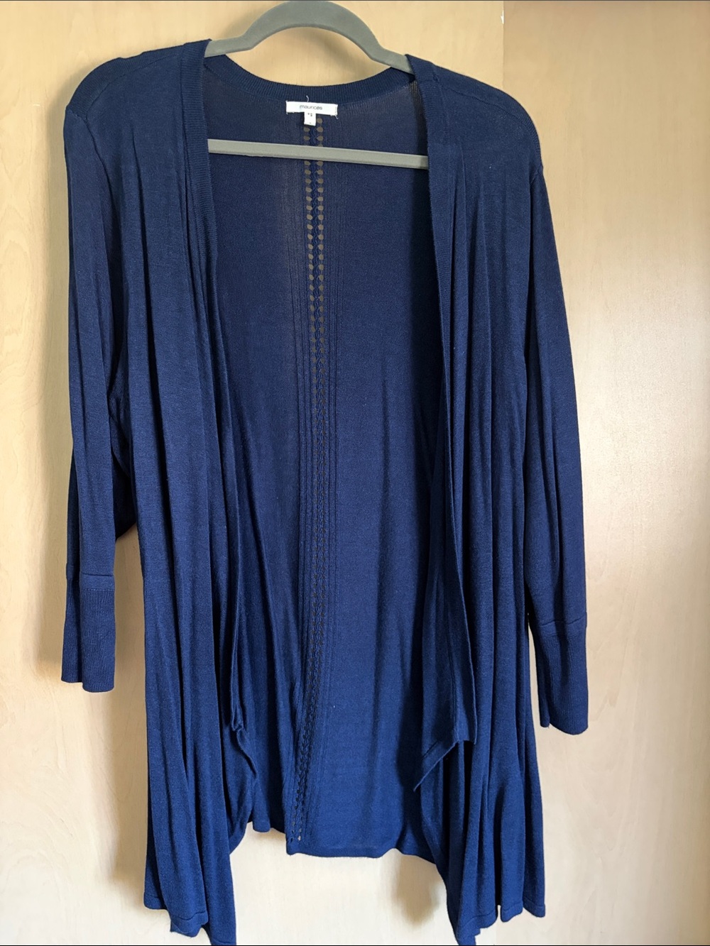 Maurices Navy Open-Front Draped Cardigan